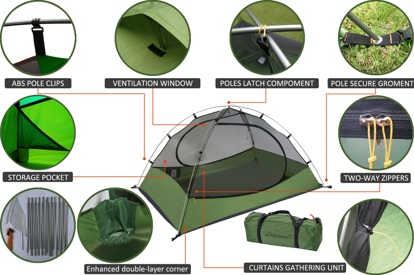 Clostnature 2-Man Tent for Backpacking, 2 Person Waterproof Camping Dome Tents-3 Season
