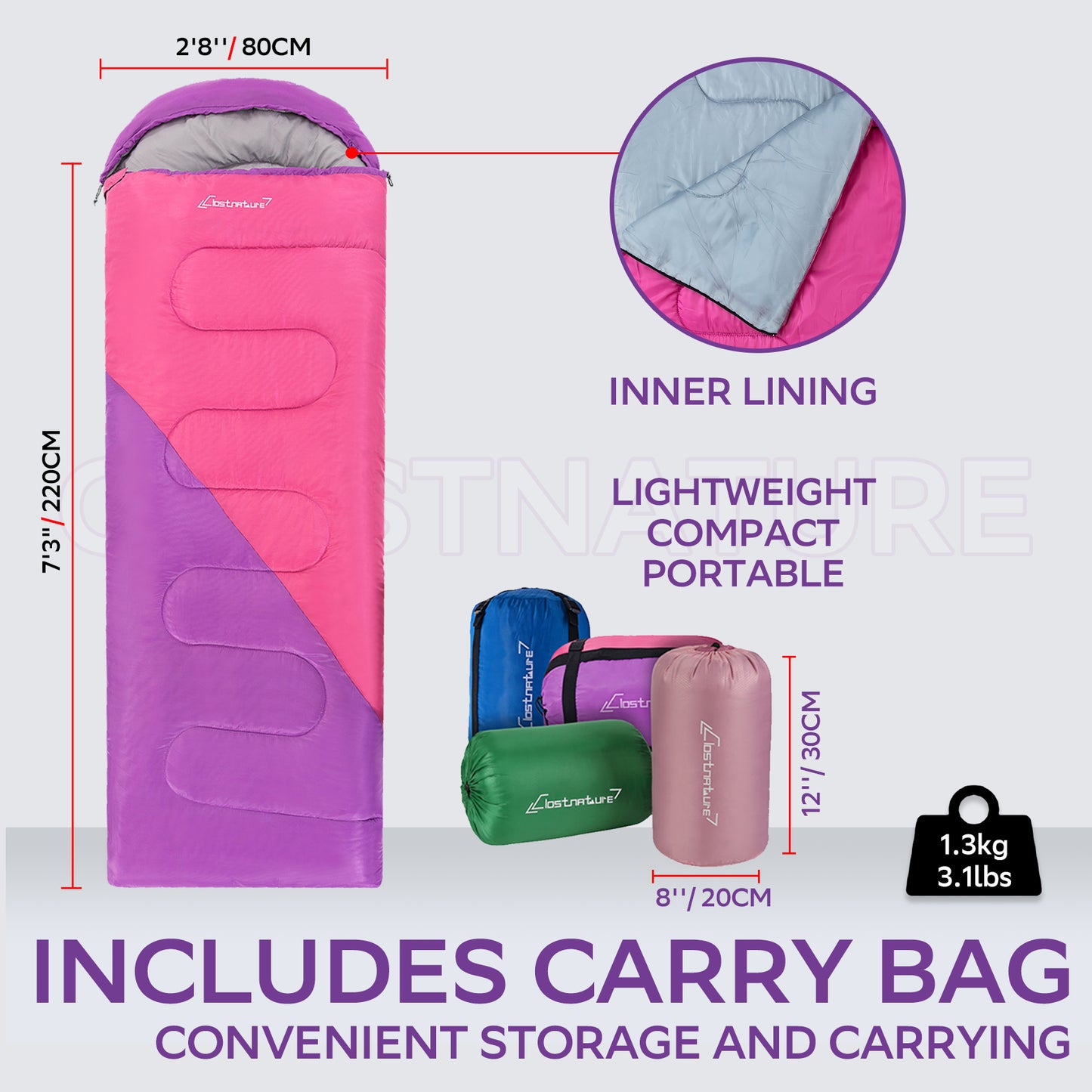 Clostnature Sleeping Bag for Adults and Kids - Compact Lightweight Sleeping Bag(Left zipper)