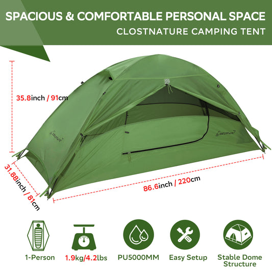 Clostnature 1 Person Lightweight Backpacking Tent, Easy Setup Tent