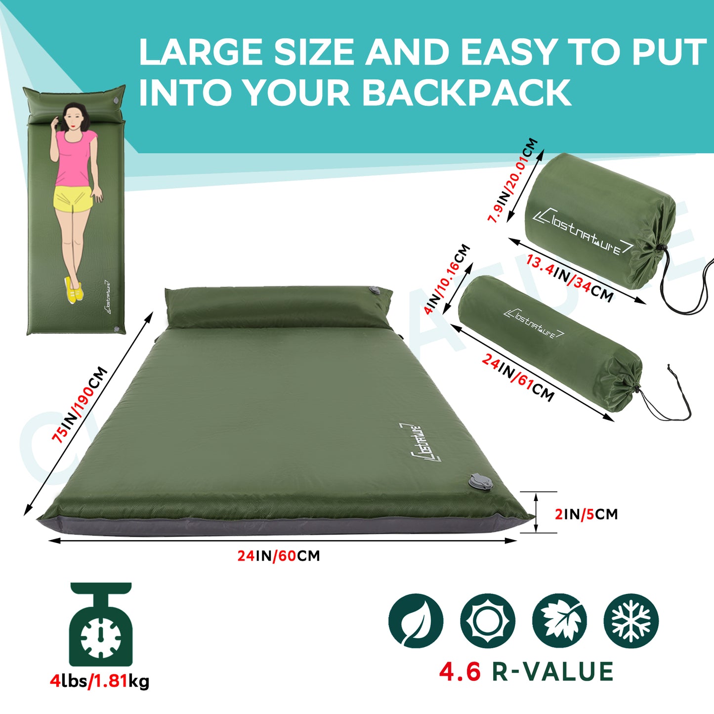 Clostnature Self Inflating Sleeping Pad for Camping - 1.5 inch/3.8cm Camping Pad, Lightweight Inflatable Sleeping Mat