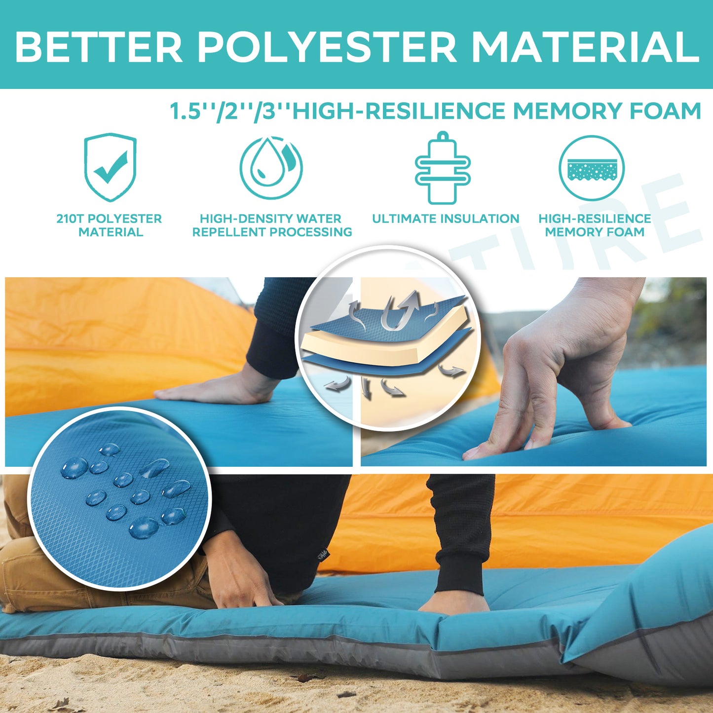 Clostnature Self Inflating Sleeping Pad for Camping - 1.5 inch/3.8cm Camping Pad, Lightweight Inflatable Sleeping Mat