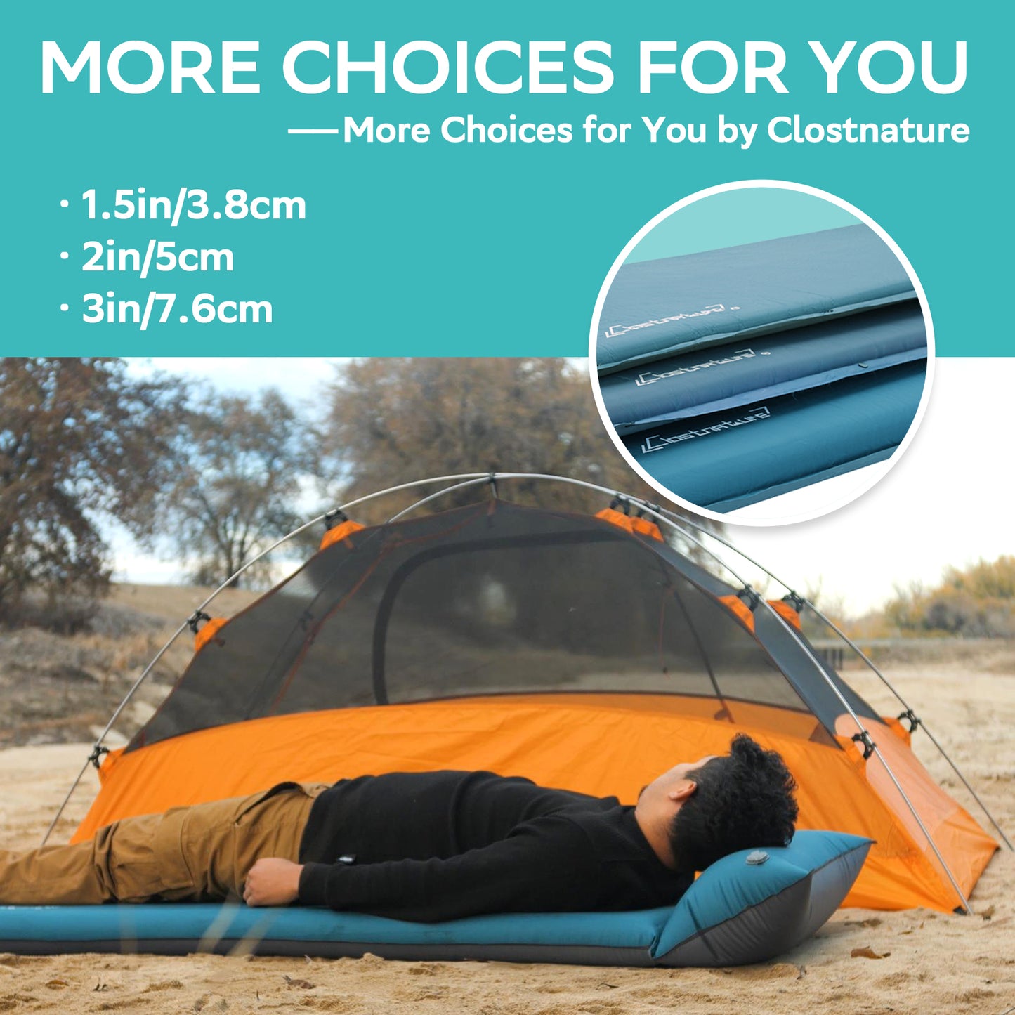 Clostnature 1.5in Lightweight Self Inflating Sleeping Pad for Camping