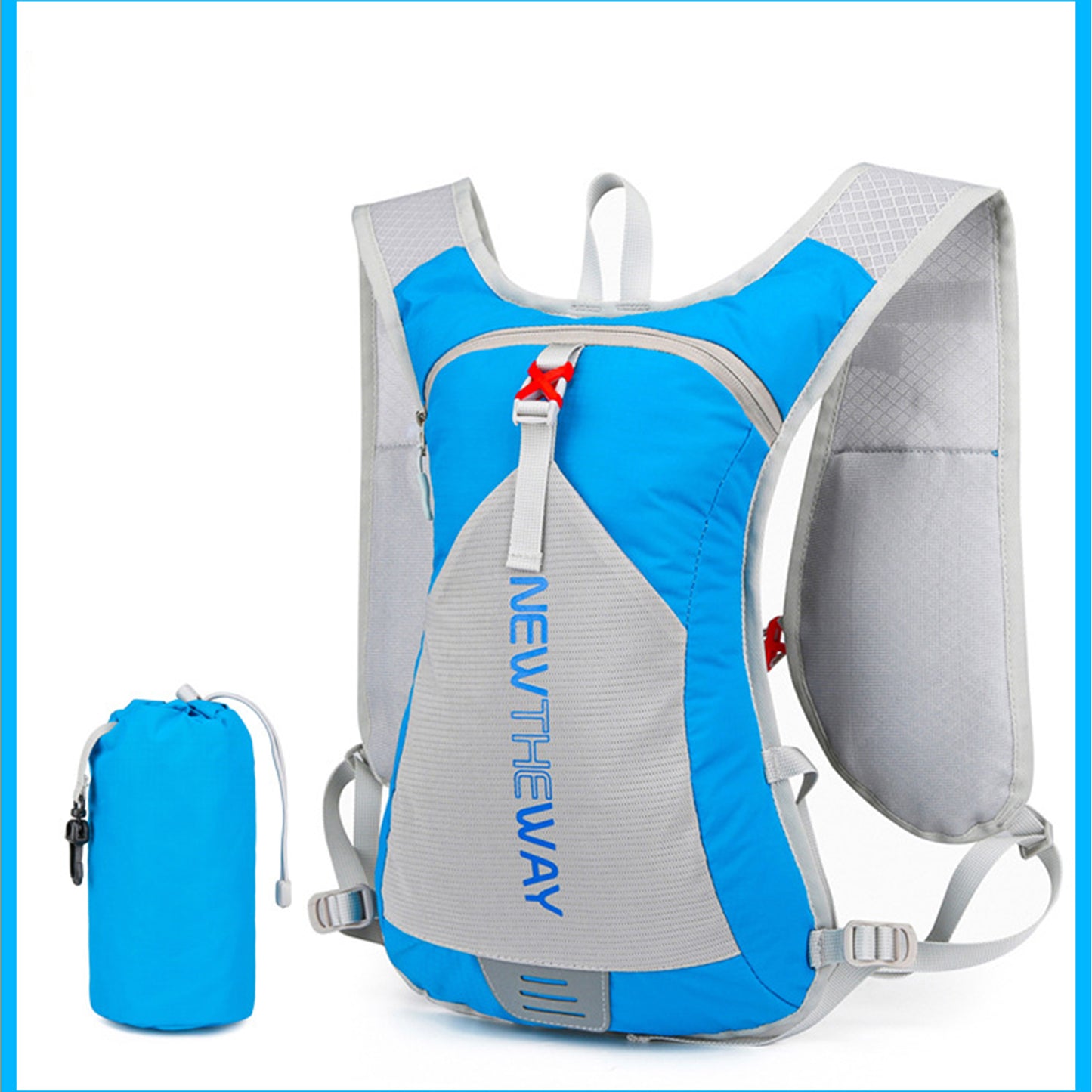 Lightweight Hydration Backpack – Water-Resistant Nylon Hydration Pack, Fits 2L Bladder, Breathable Shoulder Straps, and Reflective Design - Blue