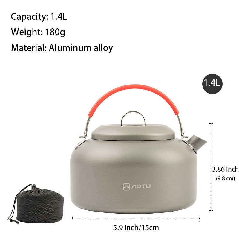 Lightweight Camping Kettle - 1.4L Aluminum Alloy Tea Kettle & Coffee Pot for Outdoor Adventures, Portable & Durable Design