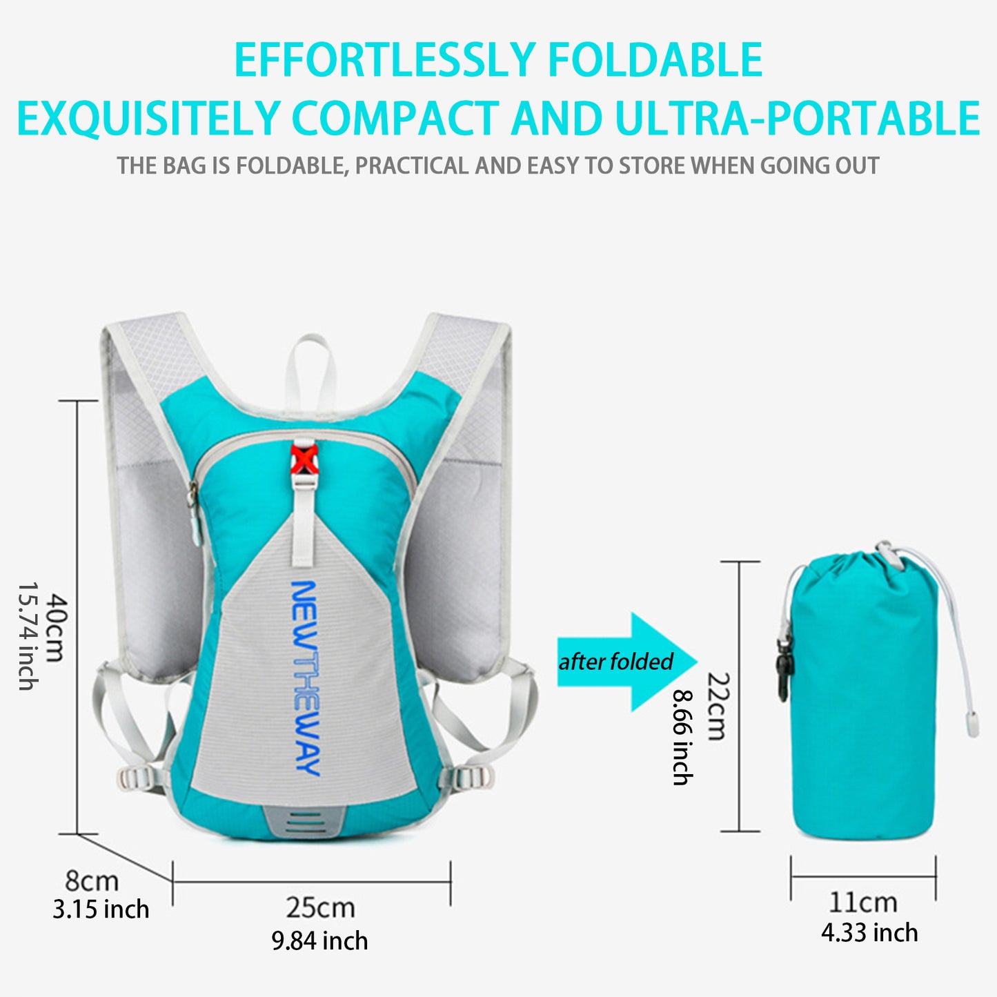 Lightweight Hydration Backpack – Water-Resistant Nylon Hydration Pack, Fits 2L Bladder, Breathable Shoulder Straps, and Reflective Design - Black