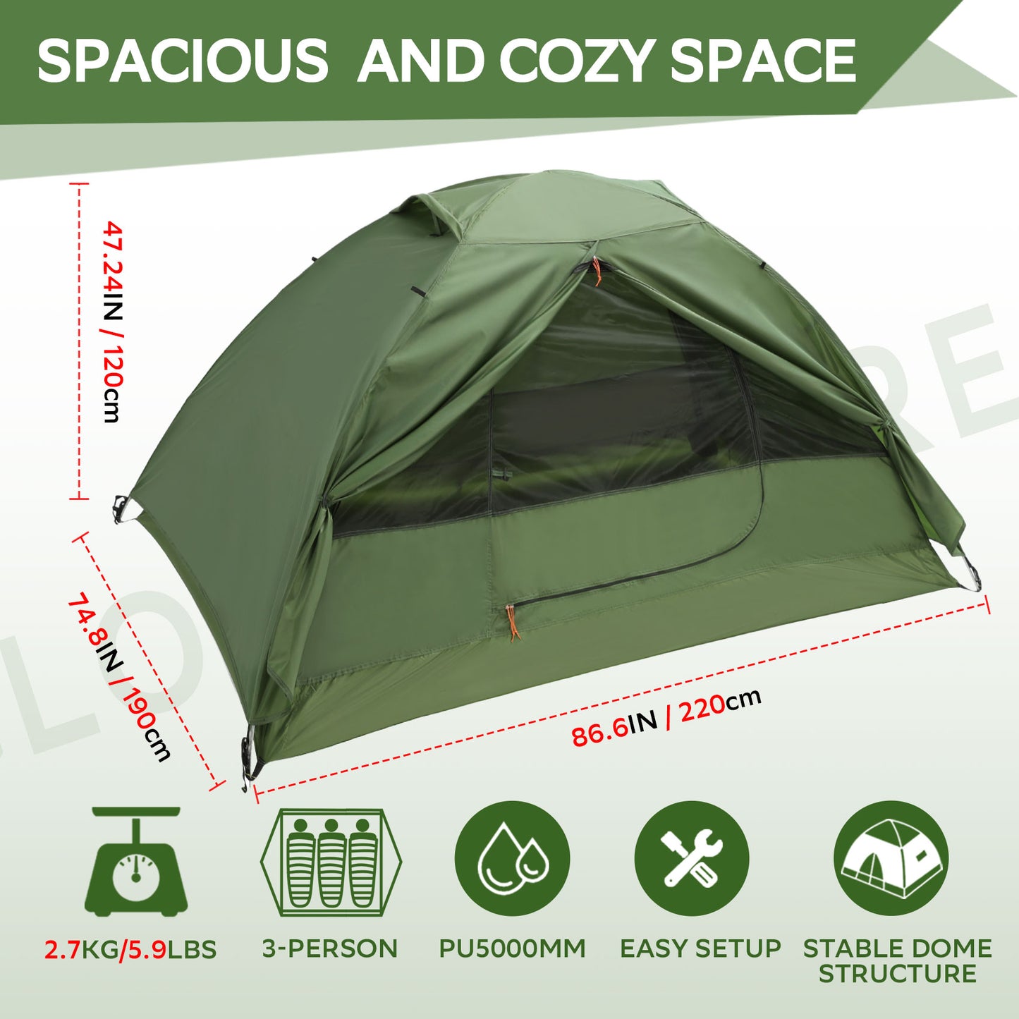 Clostnature 3 Person Lightweight Backpacking Tent, Easy Setup Tent
