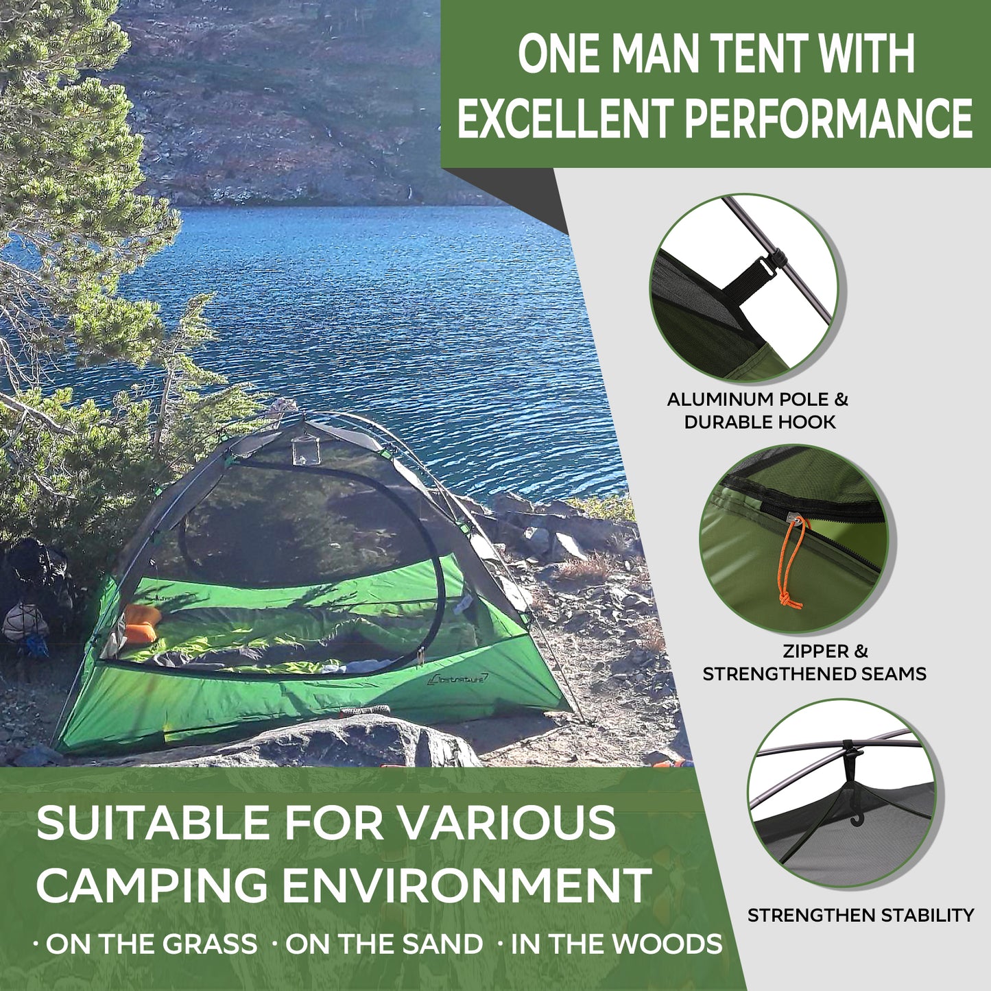 Clostnature 3-Man Tent for Backpacking, 2 Person Waterproof Camping Dome Tents