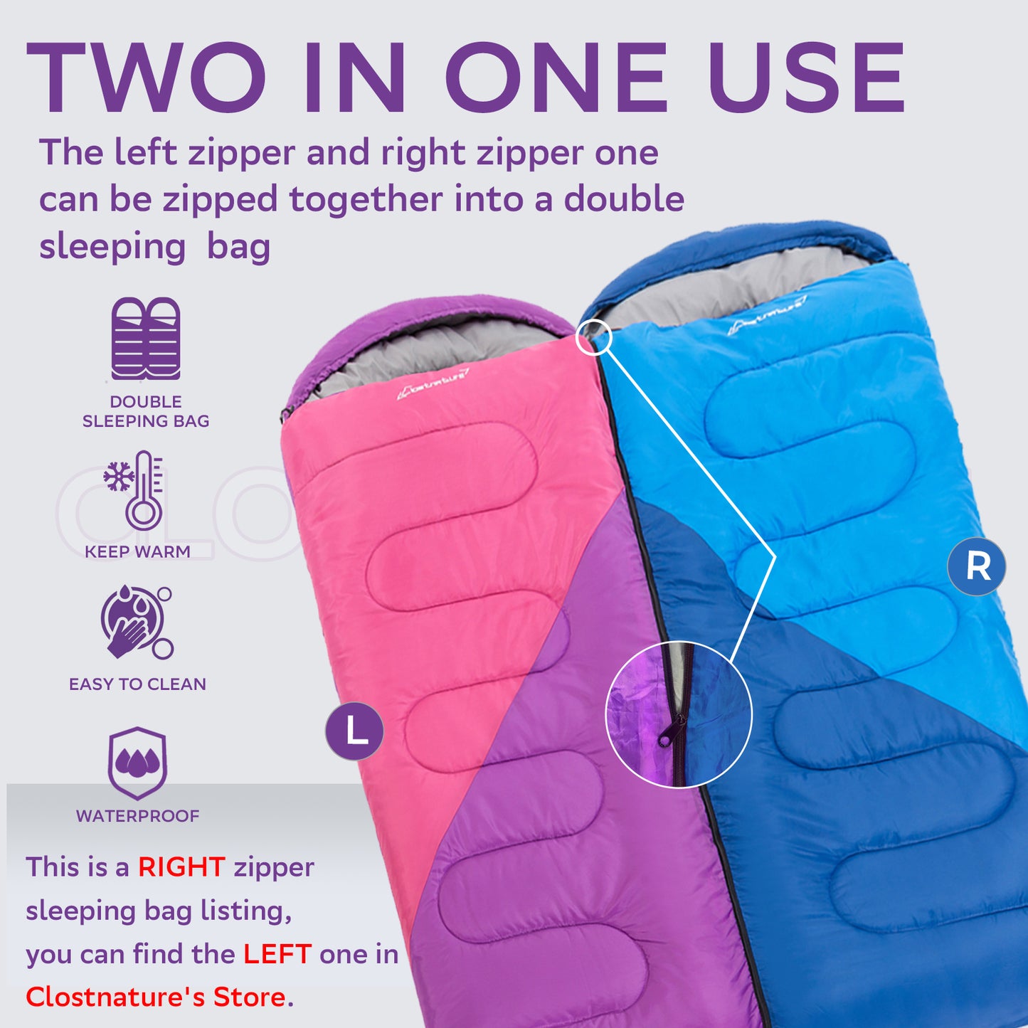 Clostnature 3Lb Lightweight Camping Sleeping Bag for Adults and Kids