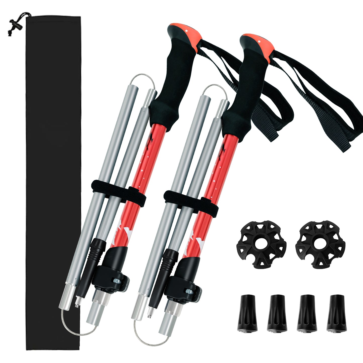Collapsible Trekking Poles for Hiking - 2 Pack Collapsible Aluminum Walking Sticks-Red