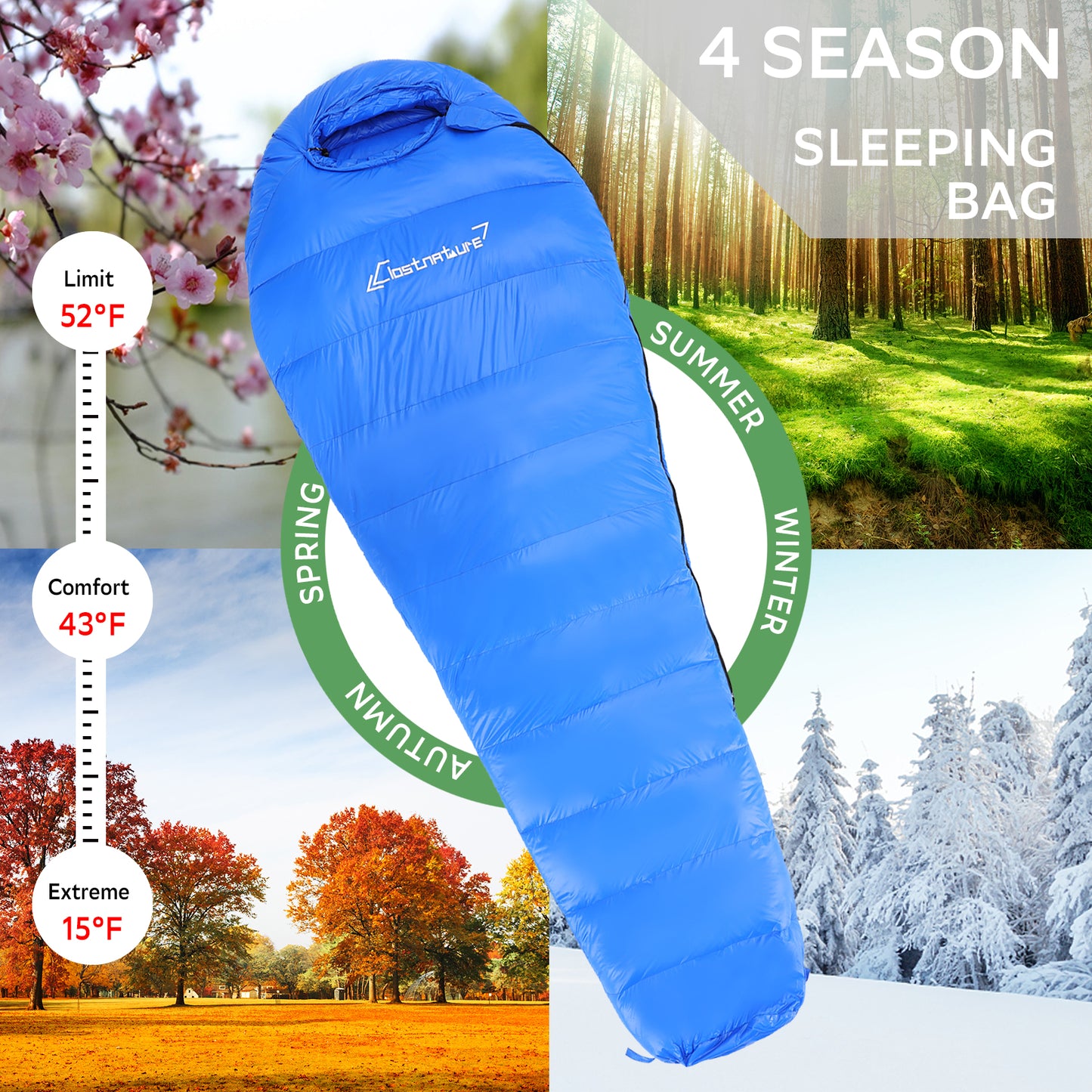 Clostnature Down Backpacking Sleeping Bag - 20D Ultralight Mummy Down Sleeping Bag