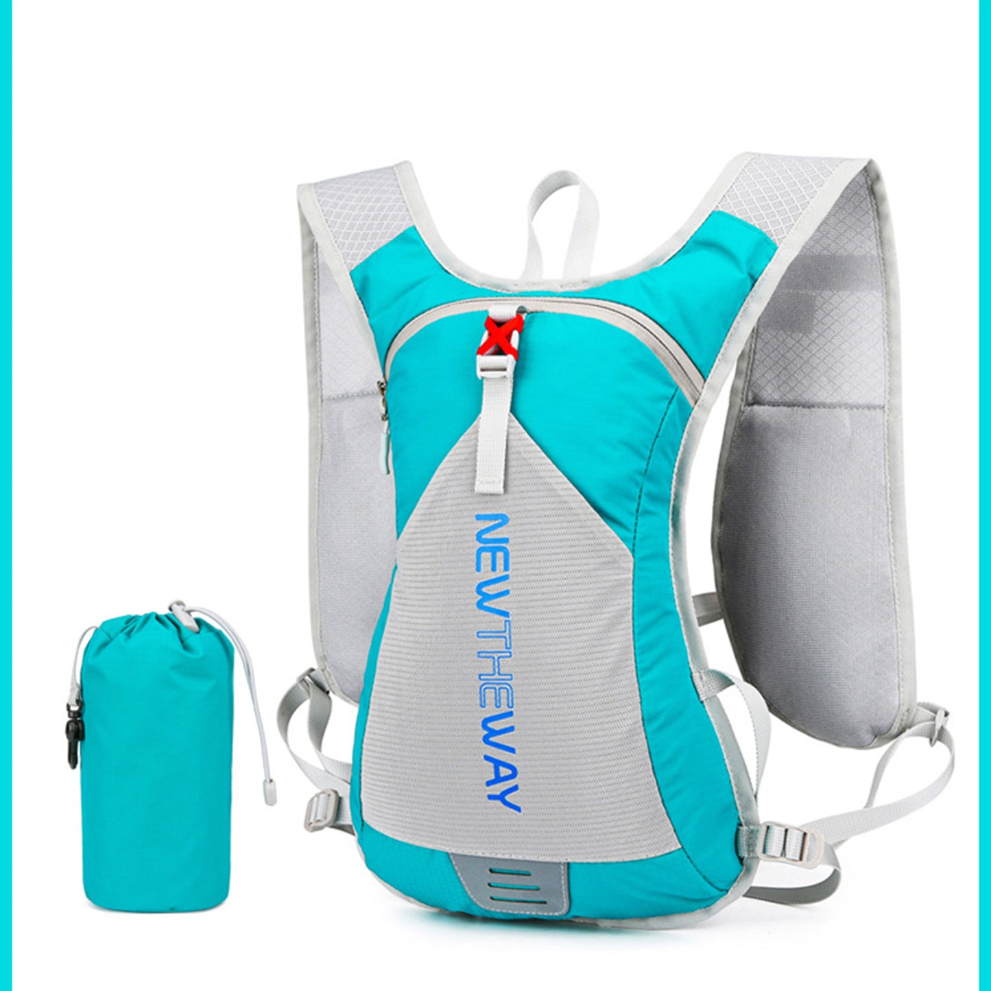 Lightweight Hydration Backpack – Water-Resistant Nylon Hydration Pack, Fits 2L Bladder, Breathable Shoulder Straps, and Reflective Design - Sky Blue