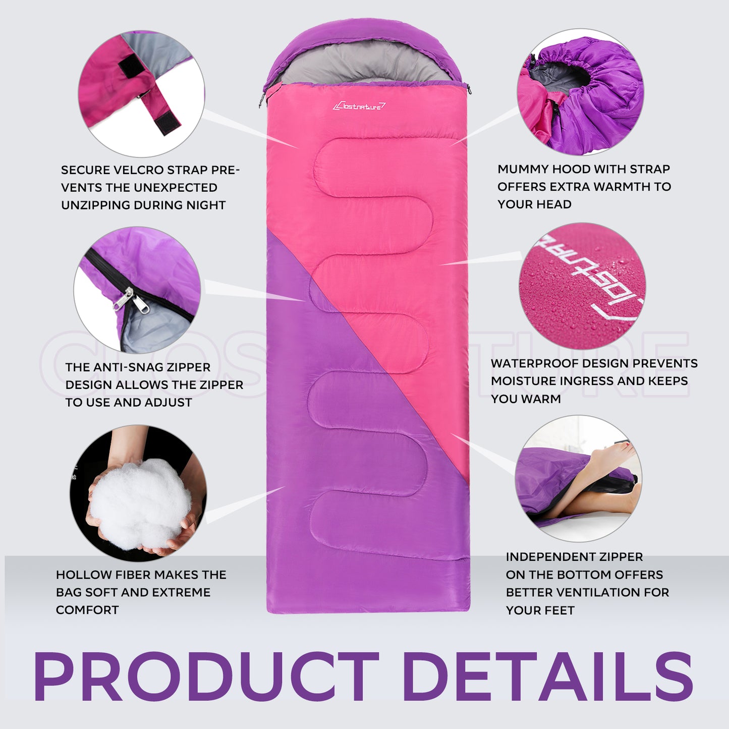 Clostnature 3Lb Lightweight Camping Sleeping Bag for Adults and Kids