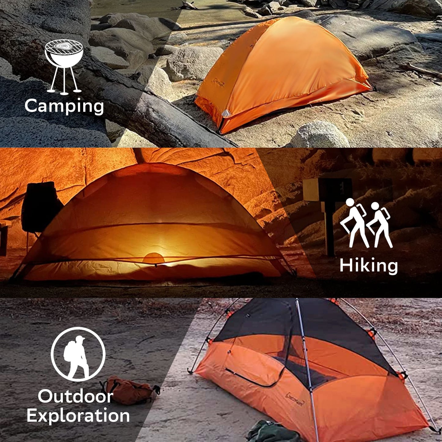 Clostnature 3-Man Tent for Backpacking, 2 Person Waterproof Camping Dome Tents