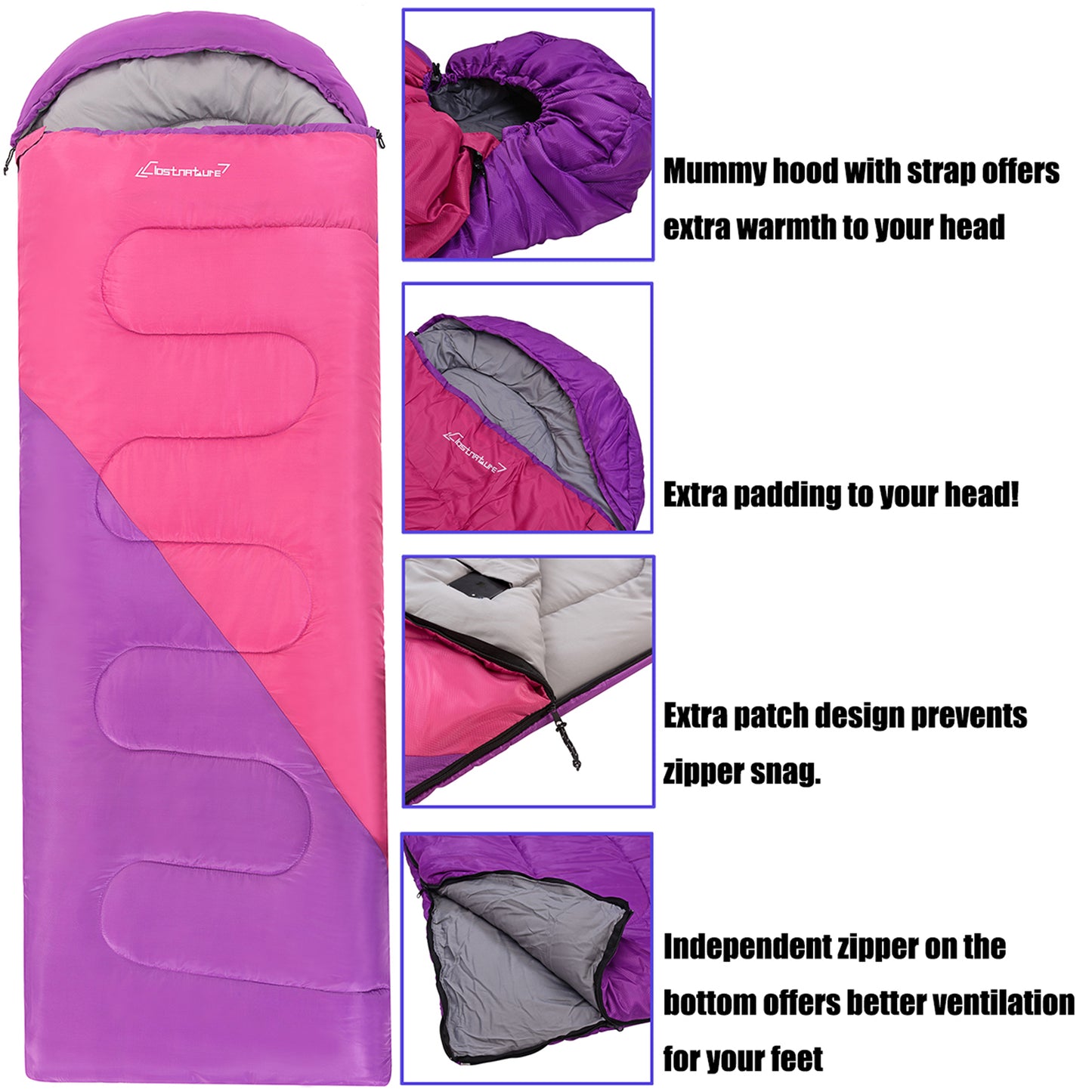 Clostnature Sleeping Bag for Adults and Kids - Compact Lightweight Sleeping Bag（Left zipper）