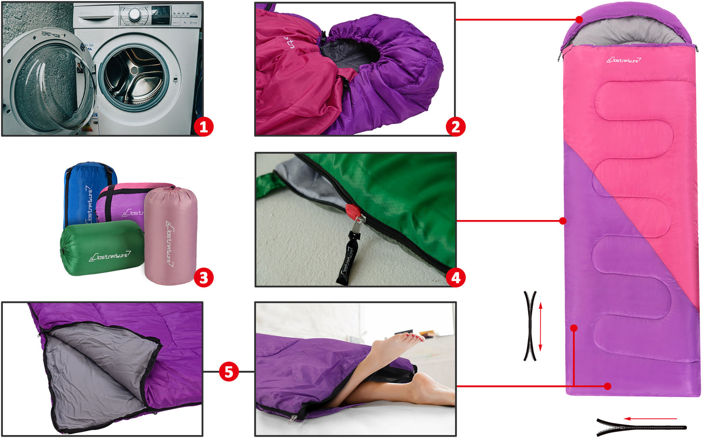 Clostnature Sleeping Bag for Adults and Kids - Compact Lightweight Sleeping Bag（Right zipper）